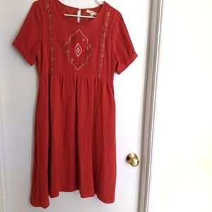 Orange Embroidered Midi Dress